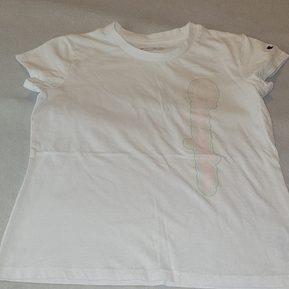 Champion Kids White Tee with Pastel Logo